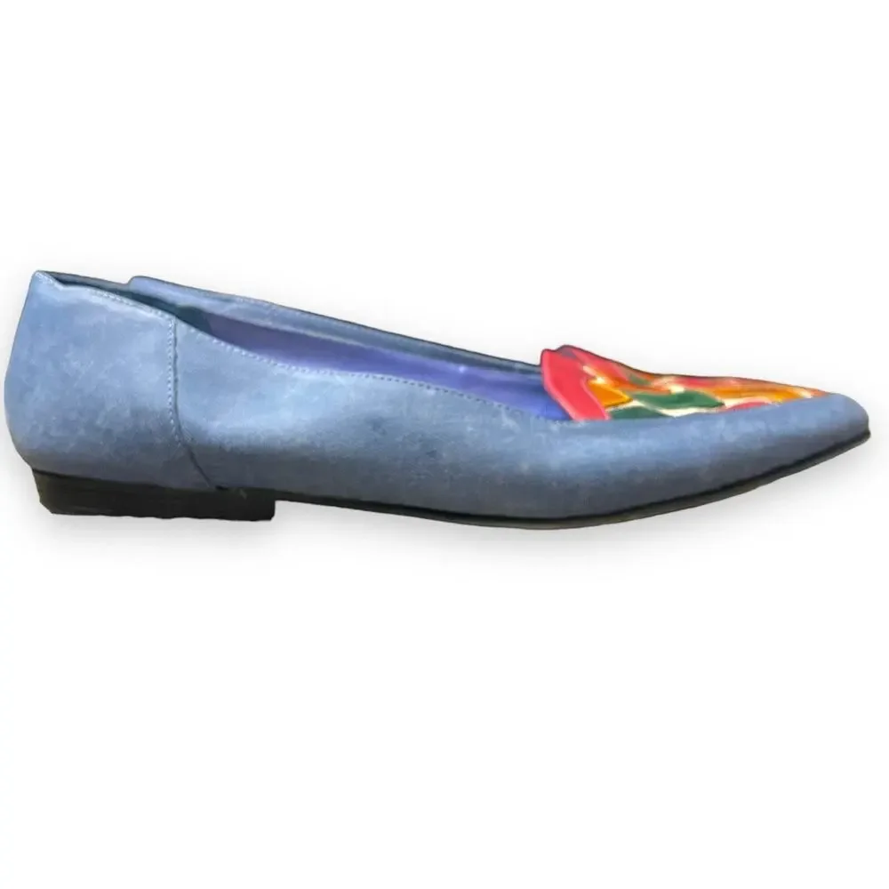 Vintage Nicole Taylor Geometric Colorblock Flats Womens 8 M Blue 80s Y2K Loafers